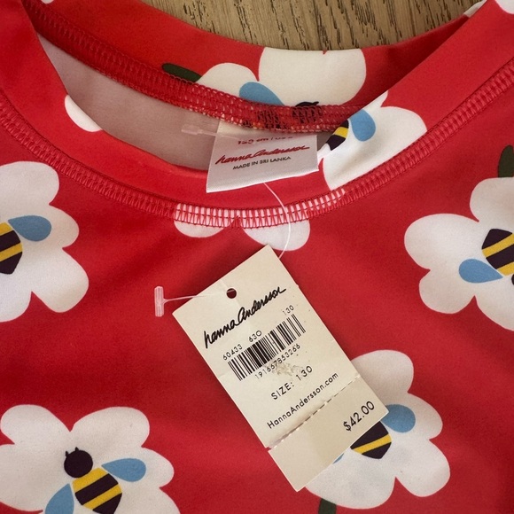 Hanna Andersson Rash Guard Floral Bee Red Size 8 - Picture 2 of 4